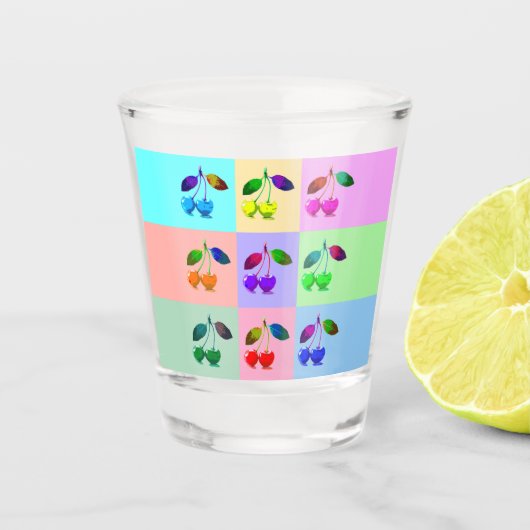 Kleurrijke kersen - Pop kunst Shot Glas (Voorkant)