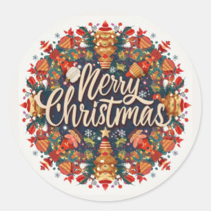 Kleurrijke Kerst Afbeelding DecalLevendige Kerst S Ronde Sticker