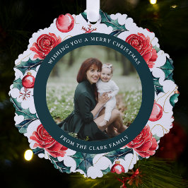 Kleurrijke kerst botanische bloemen foto-groen ornament kaart