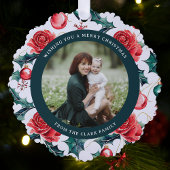 Kleurrijke kerst botanische bloemen foto-groen ornament kaart