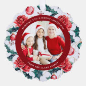 Kleurrijke kerst botanische bloemen foto-rood ornament kaart (Voorkant)