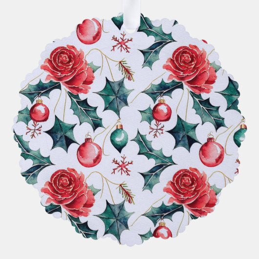 Kleurrijke kerst botanische bloemen foto-rood ornament kaart (Achterkant)