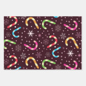 Kleurrijke Kerst Candy Canes met Sneeuwvlokken Inpakpapier Vel (Voorkant 2)