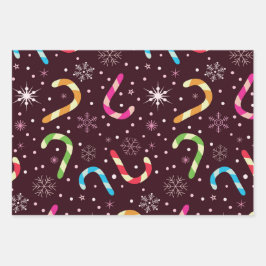 Kleurrijke Kerst Candy Canes met Sneeuwvlokken Inpakpapier Vel