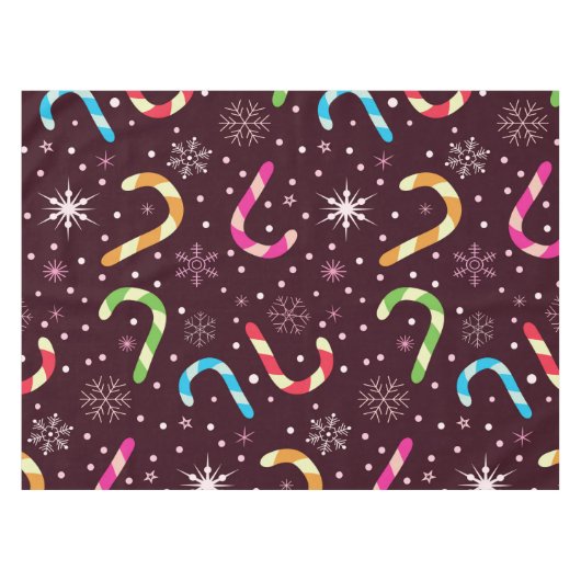 Kleurrijke Kerst Candy Canes met Sneeuwvlokken Tafelkleed (Voorkant (Horizontaal))