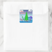 Kleurrijke Kerst Cartoon Vierkante Sticker (Tas)