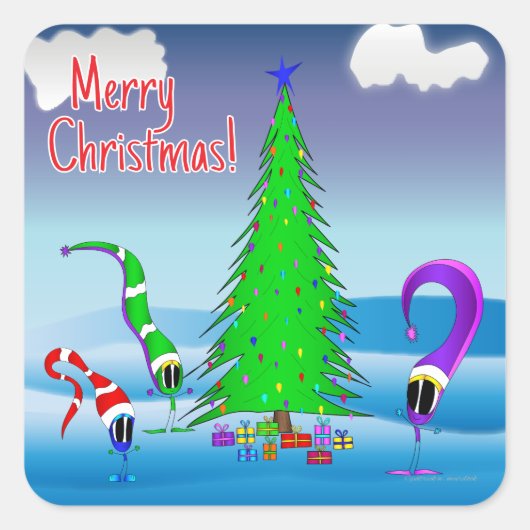 Kleurrijke Kerst Cartoon Vierkante Sticker (Voorkant)