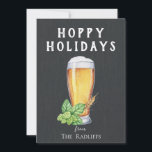 Kleurrijke Kerst Chalkboard Plat Kerstkaart<br><div class="desc">Geschilderd bierglas,  hop en tarwe op een zwarte schoolbord met bijpassend pubpatroon aan de achterzijde,  grappige "Hoppy Holidays" kaart.</div>