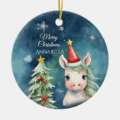 Kleurrijke Kerst Eenhoorn Gepersonaliseerd Keramisch Ornament (Voorkant)