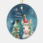 Kleurrijke Kerst Eenhoorn Gepersonaliseerd Keramisch Ornament (Links)