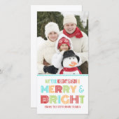 Kleurrijke Kerst Foto Kaart Merry & Bright (Voorkant / Achterkant)