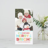 Kleurrijke Kerst Foto Kaart Merry & Bright (Staand voorkant)
