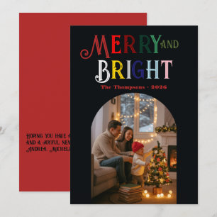 Kleurrijke Kerst Foto Merry & Bright Feestdagenkaart