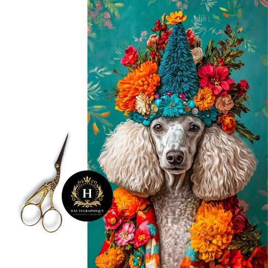 Kleurrijke kerst Franse poedel decoupage Tissuepapier