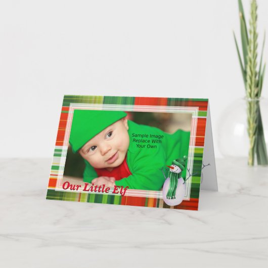 Kleurrijke kerst geruite en sneeuwman / foto feestdagen kaart (Voorkant)