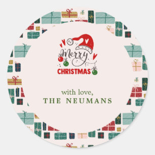 Kleurrijke Kerst Gift Box Patronen Ronde Sticker