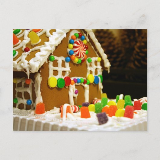 Kleurrijke Kerst Gingerbread House Feestdagenkaart (Voorkant)