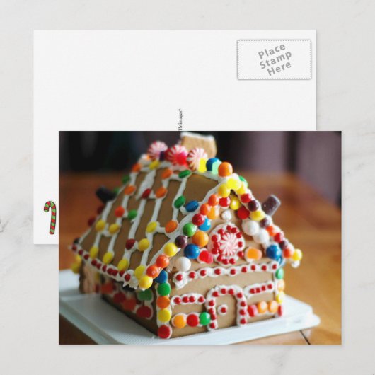 Kleurrijke Kerst Gingerbread House Feestdagenkaart (Voorkant / Achterkant)