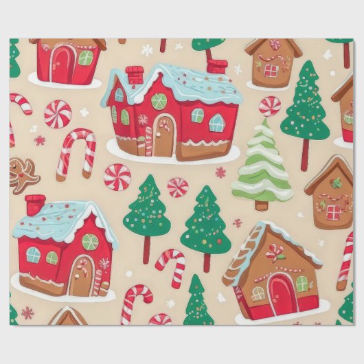 Kleurrijke Kerst Gingerbread Houses Tree Pattern Cadeaupapier (Vlak)