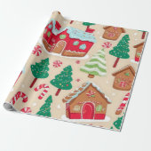 Kleurrijke Kerst Gingerbread Houses Tree Pattern Cadeaupapier (Uitgerold)