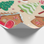 Kleurrijke Kerst Gingerbread Houses Tree Pattern Cadeaupapier (Hoek)