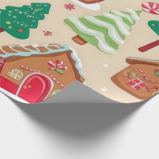Kleurrijke Kerst Gingerbread Houses Tree Pattern Cadeaupapier (Hoek)