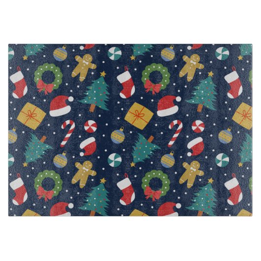 Kleurrijke Kerst Glas Snijplank (Voorkant)
