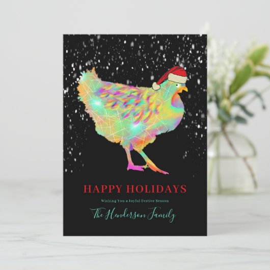 Kleurrijke kerst hen Voeg naam toe Feestdagenkaart (Staand voorkant)