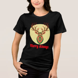 Kleurrijke kerst herten kunstprint Tri-Blend shirt
