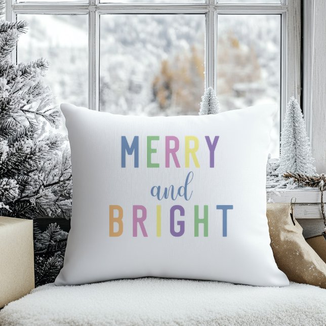 Kleurrijke Kerst in Pasteltinten  Kussen (Merry & Bright Pillow)