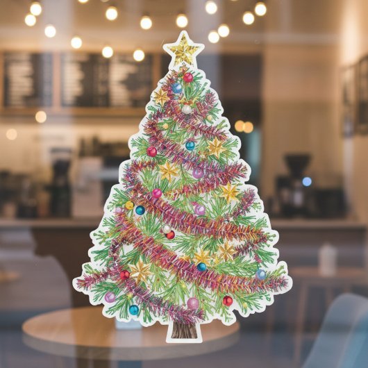 Kleurrijke Kerst Kerstboom Raamsticker