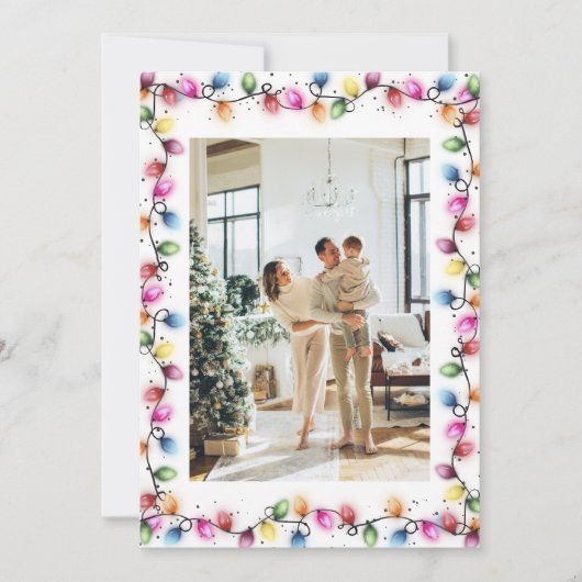 Kleurrijke Kerst Licht Foto Feestdagenkaart (Voorkant)