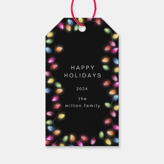 Kleurrijke Kerst Lichten Monogram Gift Labels Cadeaulabel (Voorkant)