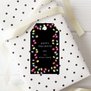 Kleurrijke Kerst Lichten Monogram Gift Labels Cadeaulabel