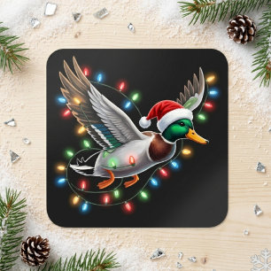 Kleurrijke Kerst Mallard Eend in Kerstman Hoed Vierkante Sticker