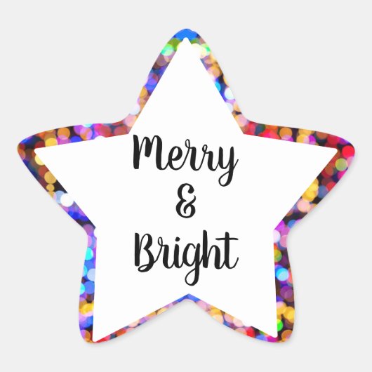 Kleurrijke Kerst Merry & Bright Ster Sticker (Voorkant)