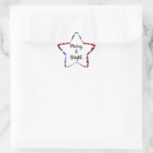 Kleurrijke Kerst Merry & Bright Ster Sticker (Tas)