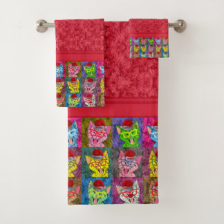 Kleurrijke Kerst Mooie Kat Bad Handdoek