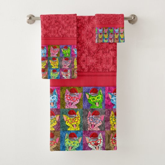 Kleurrijke Kerst Mooie Kat Bad Handdoek (Insitu)