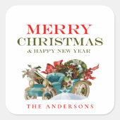 Kleurrijke Kerst Naam Voertuig Prettig Kerstfeest Vierkante Sticker (Voorkant)