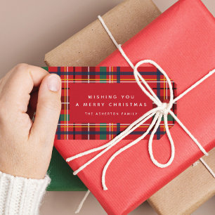 Kleurrijke kerst plaid rode vakantie gepersonalise cadeaulabel