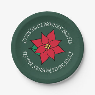 Kleurrijke Kerst Poinsettia Papieren Borden Bordje