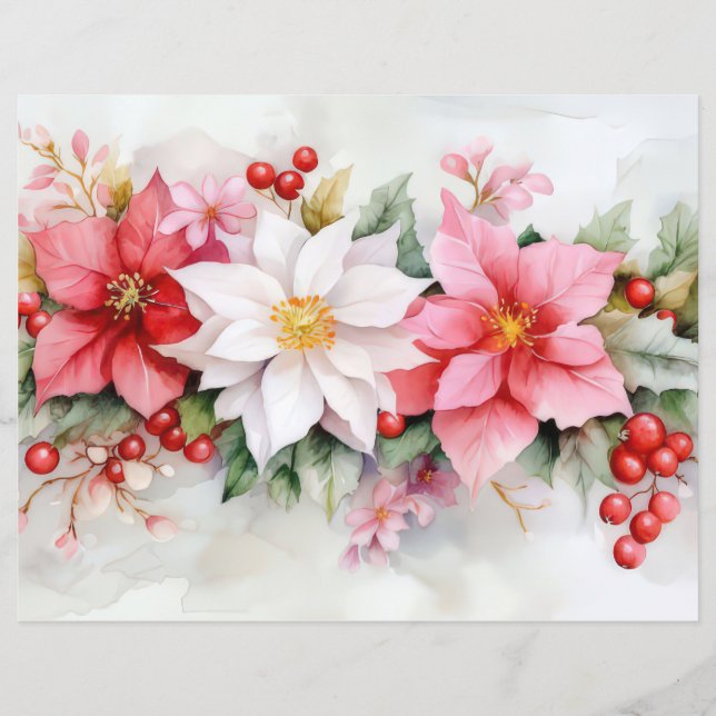 Kleurrijke kerst poinsettias Scrapbooking Paper (Voorkant)