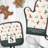 Kleurrijke kerst rendieren monogram ovenwant & pannenlap set