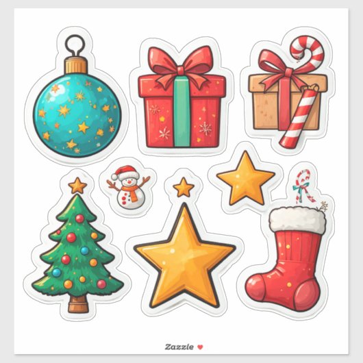 Kleurrijke Kerst Set met Kerst-Elementen Sticker (Vel)
