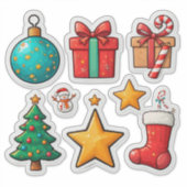 Kleurrijke Kerst Set met Kerst-Elementen Sticker (Voorkant)