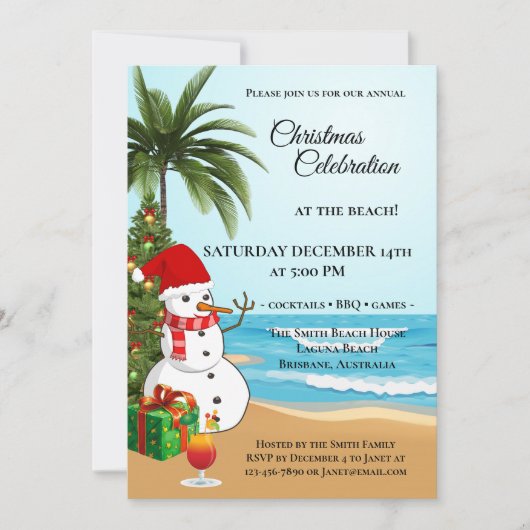 Kleurrijke kerst strand viering uitnodiging (Voorkant)