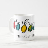 Kleurrijke Kerst String Lights Waterverf Schets Koffiemok (Voorkant links)