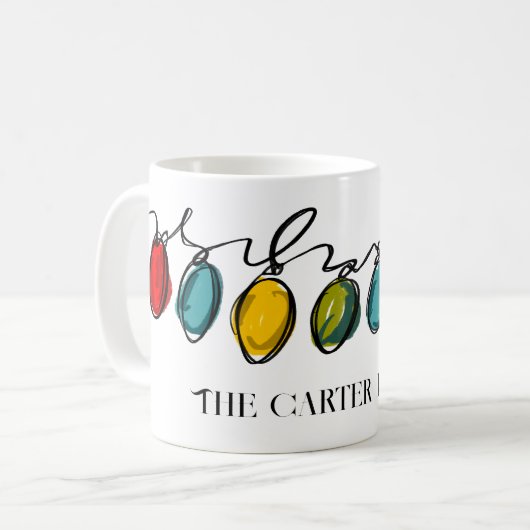 Kleurrijke Kerst String Lights Waterverf Schets Koffiemok (Voorkant links)