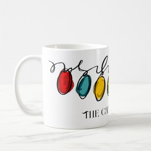 Kleurrijke Kerst String Lights Waterverf Schets Koffiemok (Links)